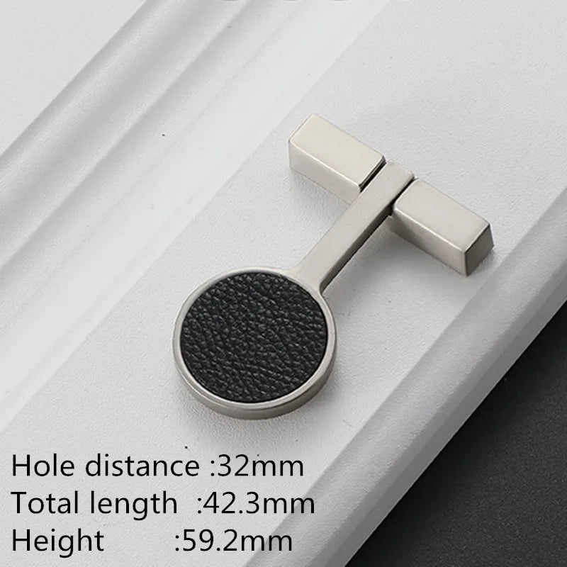 Modern Leather and Zinc Alloy Cabinet Handle – Elegant Drawer Pulls for Kitchen Wardrobe and Furniture (96mm) black