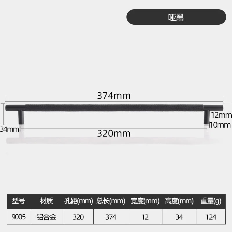 Long Knurled Aluminum Alloy Cabinet Handles – Kitchen Drawer Pulls and T-Bar Wardrobe Furniture Hardware Black Knurled