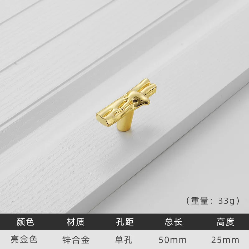 Antique Tree Pole Kitchen Drawer Handles - Zinc Alloy Cabinet Knobs in Bronze Gold and Black Bright gold T Handles