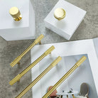 Solid Brass Knurled Cabinet Handles – Satin Gold Long Wardrobe Bar Pulls and Drawer T-Bars Handles