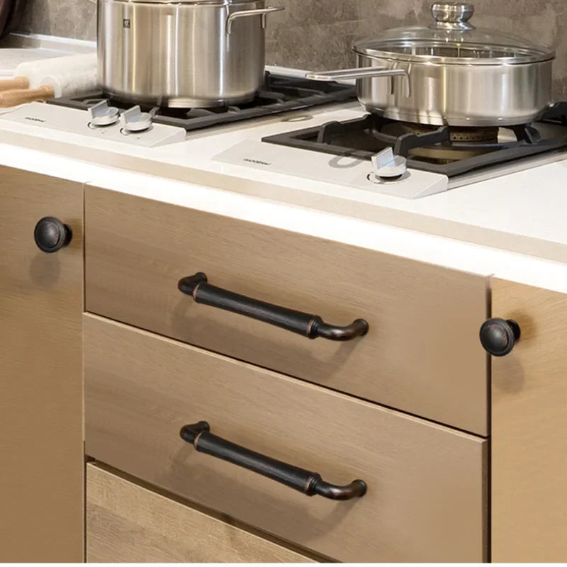 Retro Bronze and Black-Red Cabinet Handles - Nordic Square Zinc Alloy Pulls for Wardrobes and Furniture Handles