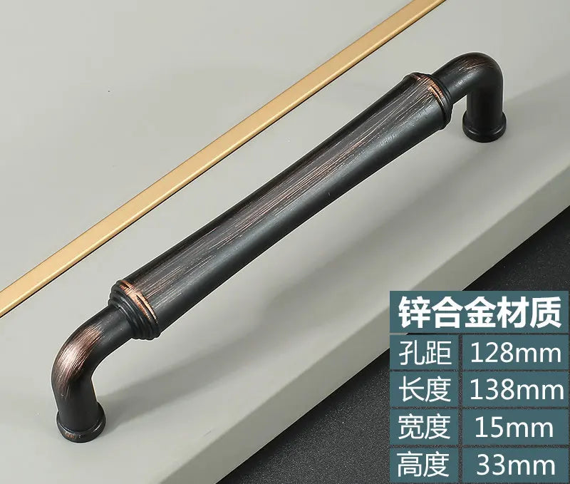 Retro Bronze and Black-Red Cabinet Handles - Nordic Square Zinc Alloy Pulls for Wardrobes and Furniture Black red 128mm