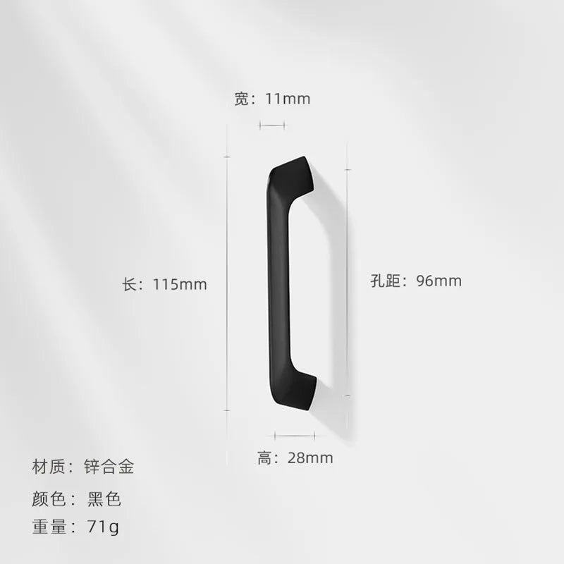 Modern Zinc Alloy Cabinet Handles - Kitchen Drawer Knobs for Wardrobes and Furniture Black 96mm Handles