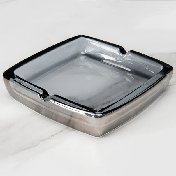 Dlight Decor Classic Square Crystal Glass Ashtray Transparent Smoke Tray for Home Bar & Office black