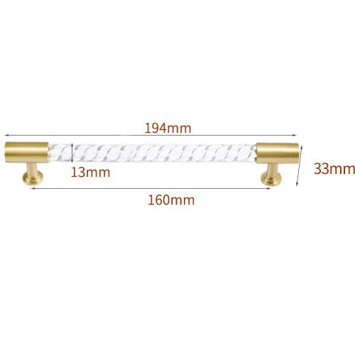 Transparent Acrylic Furniture Handles – Brass Cabinet Pulls and Wardrobe Knobs spiral 194mm Handles