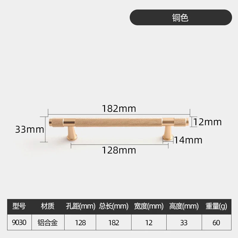 Black and Gold Knurled Cabinet Handles – Modern Cupboard Drawer Pulls for Kitchen and Wardrobe Gold 128mm Handles