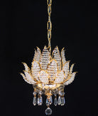 Gold crystal chandelier with lotus centerpiece and dangling clear crystal ornaments