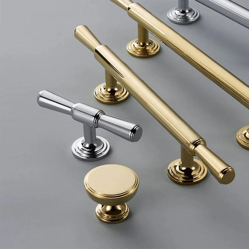 Chrome and Polished Gold Brass Furniture Handles – Modern Cabinet Drawer and Wardrobe Knobs Handles