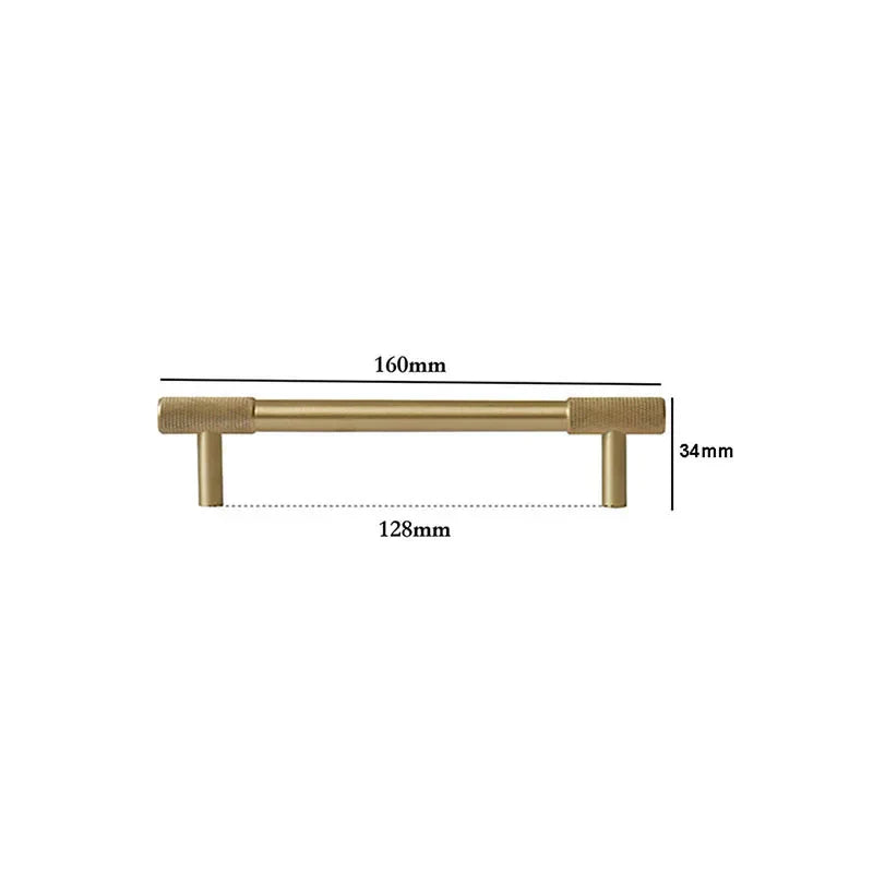 Solid Brass Knurled Cabinet Handles – Satin Gold Long Wardrobe Bar Pulls and Drawer T-Bars 160mm / 1 piece Handles