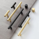 Gold and Black Solid Brass Handles – Straight Line Cabinet T-Bar and Wardrobe Pulls Handles