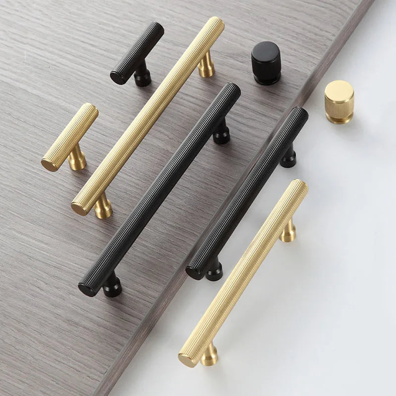 Gold and Black Solid Brass Handles – Straight Line Cabinet T-Bar and Wardrobe Pulls Handles