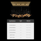 Pendant chandelier product view with warm bulbs, metal-glass frame, and hanging clear cords