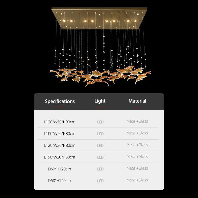 Pendant chandelier product view with warm bulbs, metal-glass frame, and hanging clear cords