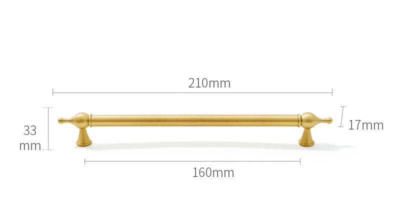 Satin Brass Cabinet Handles – Modern Ball Design Wardrobe Knobs and Drawer Pulls (French Style) 210mm Handles