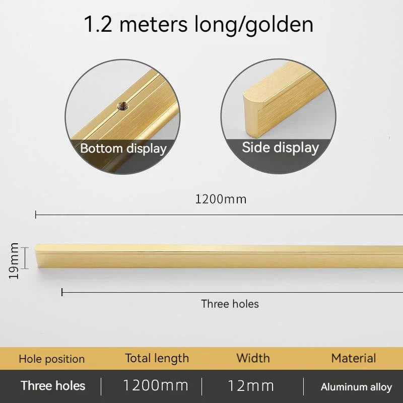 Minimalist Ultra-Long Aluminum Alloy Cabinet Handle – Modern Black and Gold Wardrobe Drawer Pull (800-1200mm) Brushed