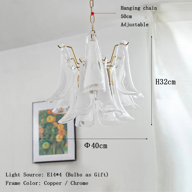 Elara White Petal Glass LED Chandelier for Staircase & Villa Décor 40cm / Chrome Frame / White Light chandelier