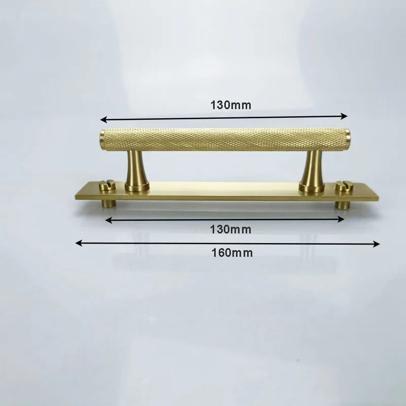 Gold Brass Handle with Plate – Knurled Cabinet Knobs and Modern Furniture Pulls TS-9009-GP130 Handles