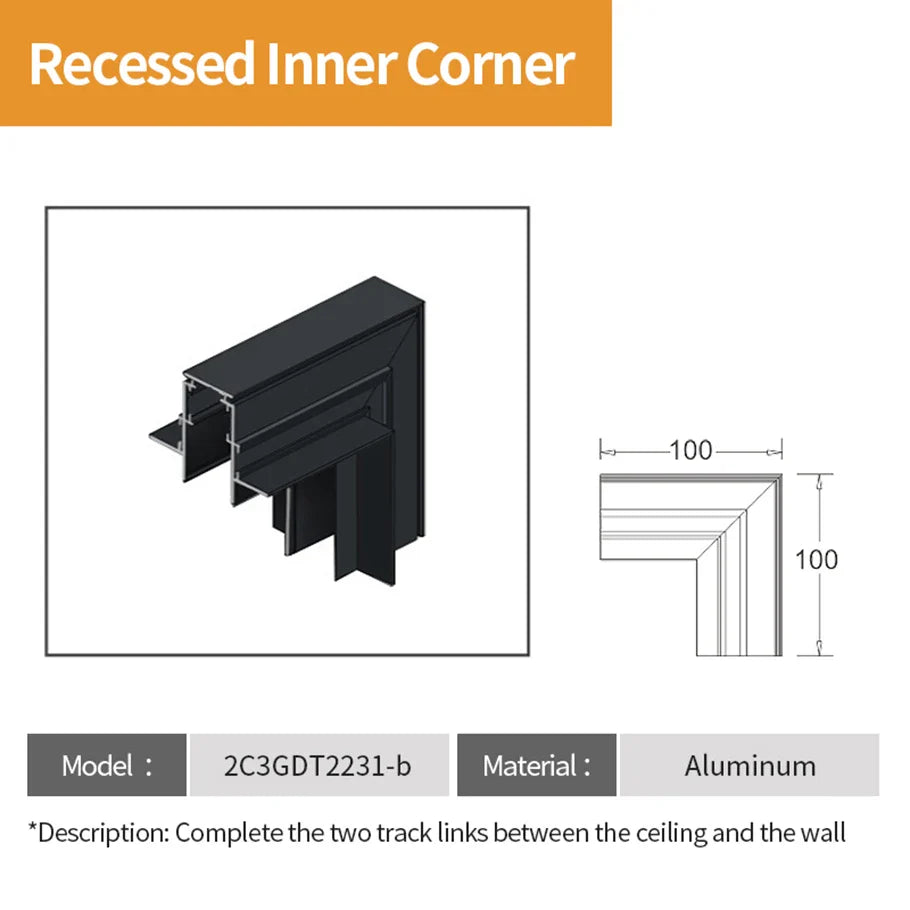 Tarck Only - 2m Magnetic Rail Linear Track Lighting Accessories - Ceiling Magnet Track Kits Recessed In Corner / CHINA