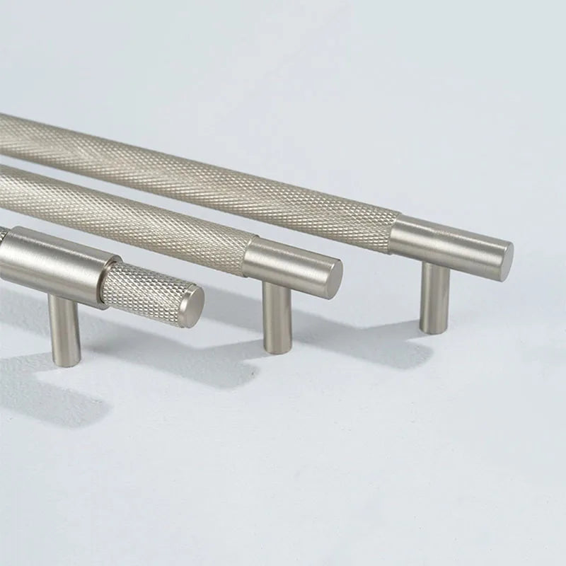 Solid Brass Knurled Cabinet Handles – Brushed Nickel Wardrobe Pulls and Textured Bar Knobs Handles