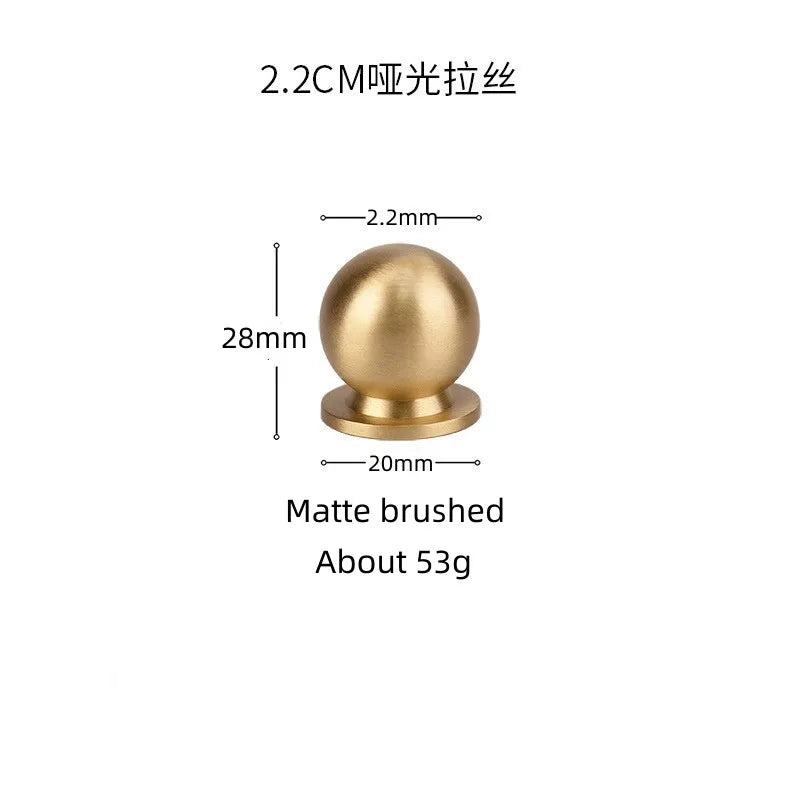 Solid Brass Ball Cabinet Knobs - Vintage Single-Hole Wardrobe and Drawer Handles Matte brushed 22mm Knobs