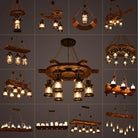Antique Industrial Retro Wood E27 Led Ceiling Chandelier - Creative Vintage Pendant Lighting For