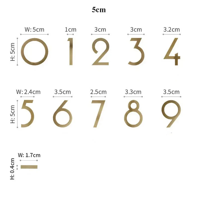Gold Brass House Numbers – Decorative Wall Address Signs (5cm & 8cm) Brass Letters