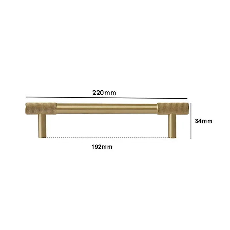 Solid Brass Knurled Cabinet Handles – Satin Gold Long Wardrobe Bar Pulls and Drawer T-Bars 220mm / 1 piece Handles