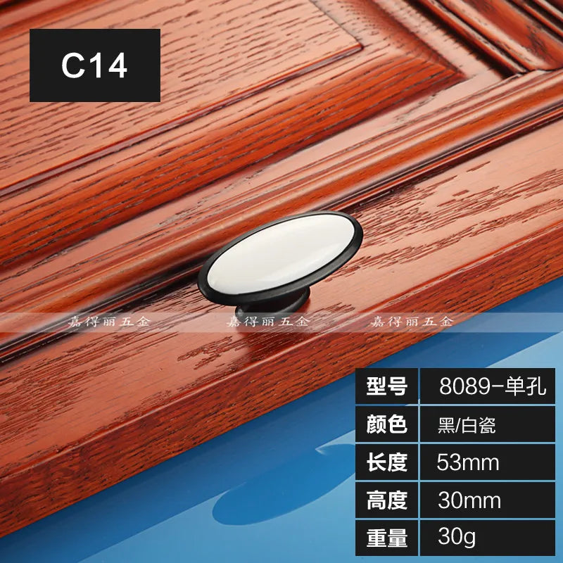 European Ceramic Cabinet Handles – Black and White Wardrobe Drawer Pulls for Kitchen and Furniture C14-8089 Handles