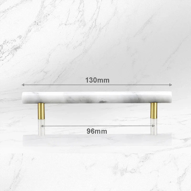 Green and White Marble Cabinet Handle – Luxury Natural Stone Drawer Pulls with Brass Base (50mm-200mm) white 130mm