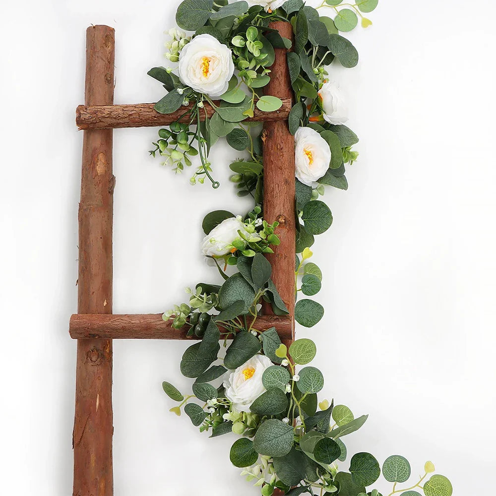 Dlight Decor 180cm Eucalyptus Vine with White Rose Garland