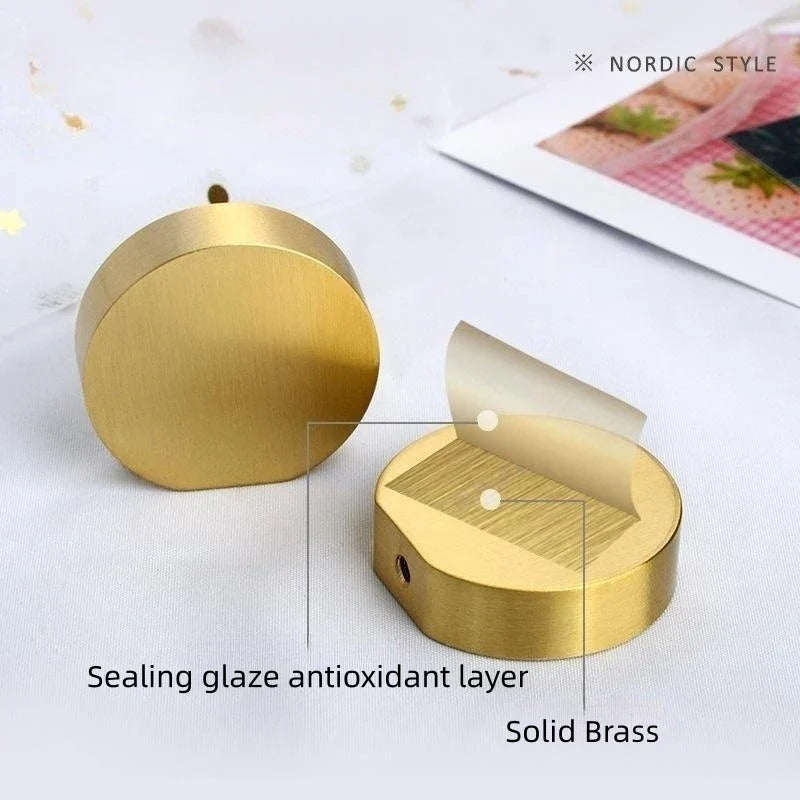 Modern Pure Brass Cabinet Handles - Single Hole Brushed Gold Drawer Knobs for Kitchen and Wardrobes Knonbs