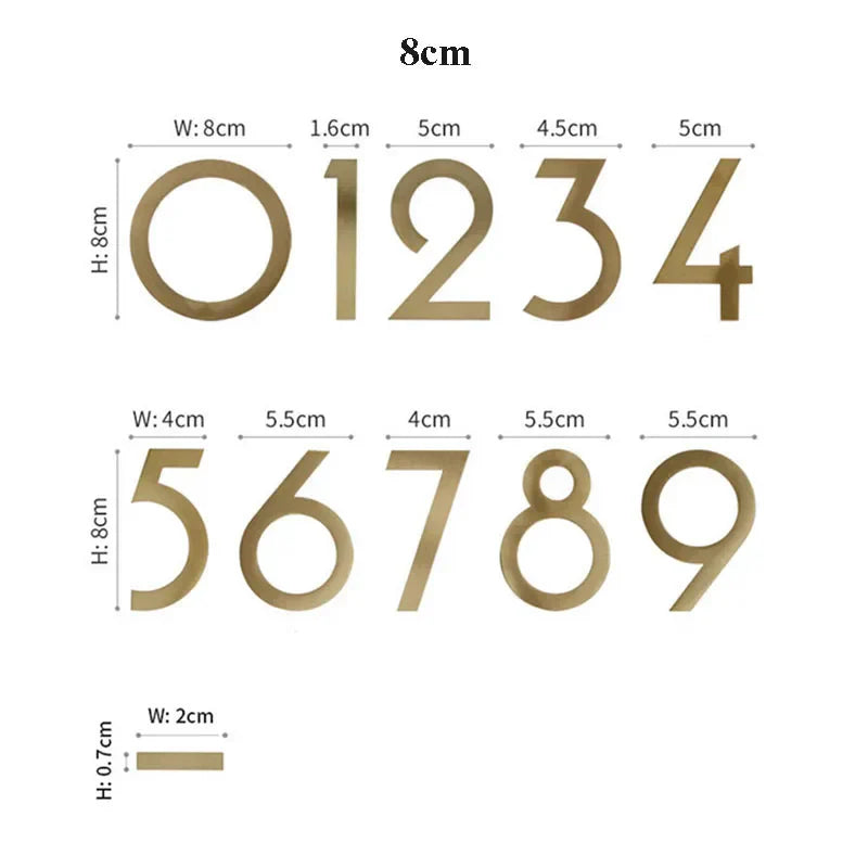 Gold Brass House Numbers – Decorative Wall Address Signs (5cm & 8cm) Brass Letters
