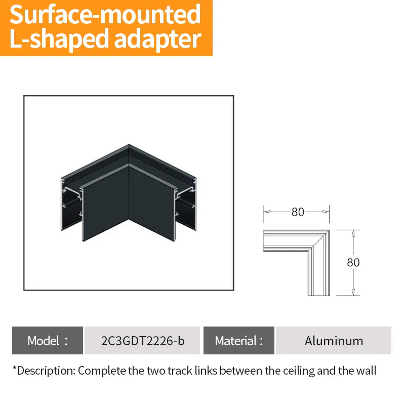 Tarck Only - 2m Magnetic Rail Linear Track Lighting Accessories - Ceiling Magnet Track Kits Surface L Corner / CHINA